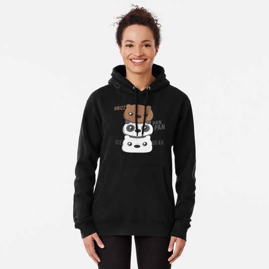The We Bear Bears Chibi | Cute Grizzly Pan Pan and Ice Bear | Cartoon Network Licensed FanArt Pullover Hoodie