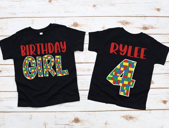 Building block birthday shirt, builder birthday shirt, building block theme, custom block shirt, girl birthday shirt, block theme birthday