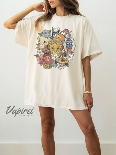 Retro Floral Lion King Disney Timon And Pumbaa T-shirt