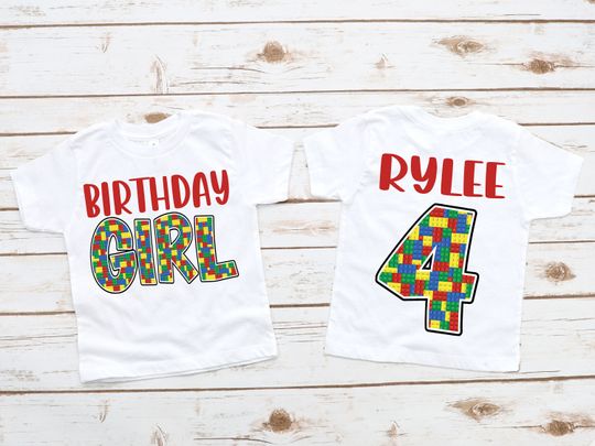 Building block birthday shirt, builder birthday shirt, building block theme, custom block shirt, girl birthday shirt, block theme birthday