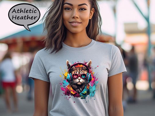Cat Listening To Music Shirt, Cat Graphic T-Shirt, Cat Lover T-shirt