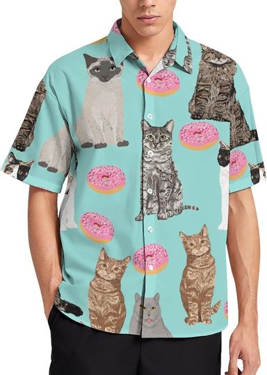 Cat and Donuts Hawaiian Shirt, Cat Lovers Gift