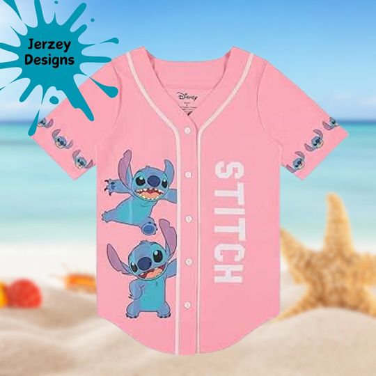 Pinky Lilo And Stitch 3D Baseball Jersey Shirt Summer Beach