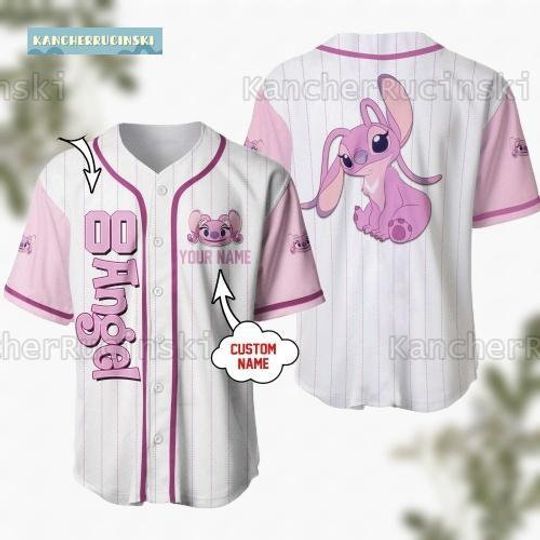 Angel Pink Baseball Jersey, Stitch And Angel Jersey