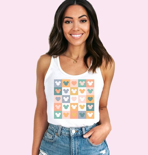 Mouse Ears Tank Top Happiest Place On Earth Tank Top Vacay Shirt Summer Tank Vacation Shirts Colorful Retro Racerback Tank For Women Kids