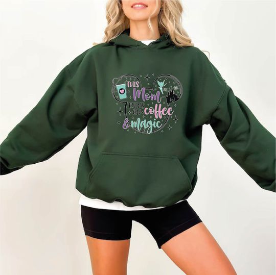 This Mom Runs On Coffee And Magic Hoodie, Magical Mom Apparel, Funny Coffee Lover Mom Outfit, Happy Mother's Day Gift, Disney Run Hoodie