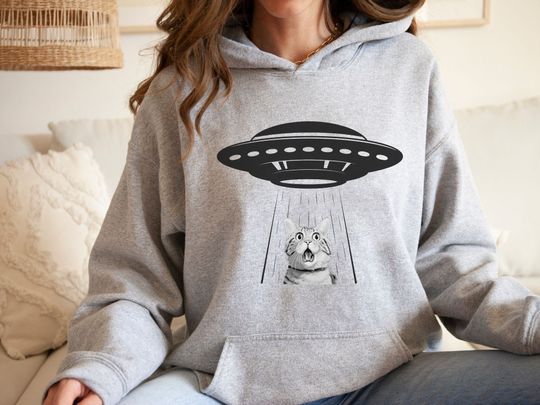 Funny UFO Hoodie , Funny Cat , , Cat Adduction Gift, Aliens Hoodie, Cat Lovers Shirt, Cat Lovers , Gift For Cat Owner