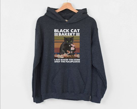 Black Cat Bakery Hoodie, Retro Black Cat Hoodie, Cat Lover Hoodie, Pastry Cat Hoodie, Patisserie Hoodie, Cat Baking Hoodie, Gift For Cat Mom
