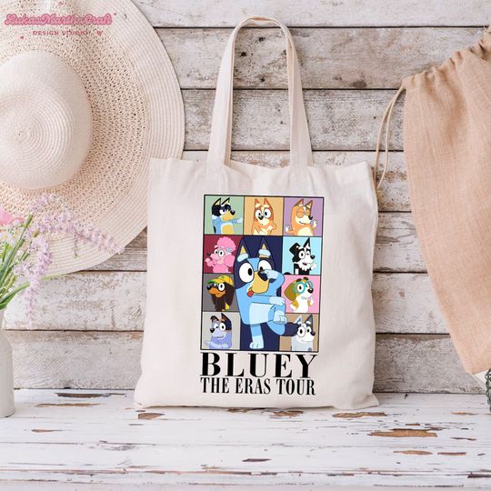 Blue Dog Eras Tour Canvas Tote Bag, Eras Tour Blue Dog Cartoon Tote Shopping Bag