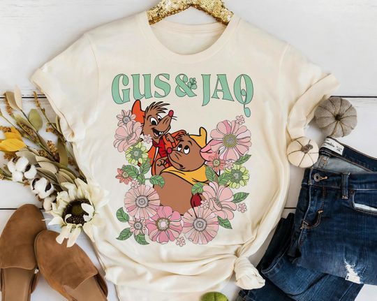 Disney Floral Gus And Jaq Flowers Portrait T-Shirt