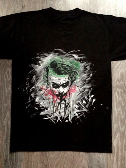 The Joker T-shirt, Hand Painted Tshirt, The Dark Knight, Why so Serious, Villain Shirt, Heath Ledger,  Joker Face Tshirt, Batman Art T-shirt