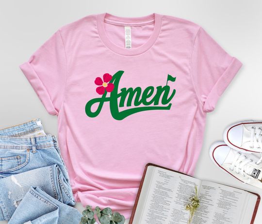 Amen Master Golf Tournament Golfing Girl Pink Flower T-Shirt