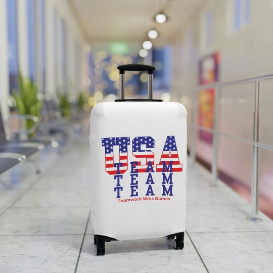 USA Team Team Team Luggage Cover, "Teamwork Wins Games" Travel Suitcase Protector, Suitcase Sleeve Team Sports Travel Gift For Sport Fan