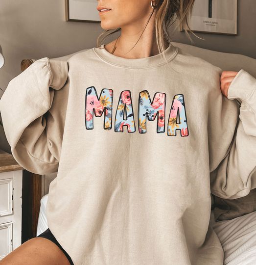 Colorful Flower Mama Sand Sweatshirt, Cute Mom Gift, Nature Mama Gift