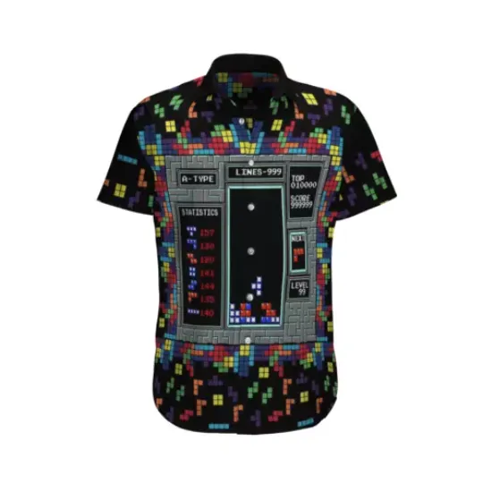 Vintage Tetris Empire With All Hawaiian, Summer Party Shirt, Buttom Down Shirt