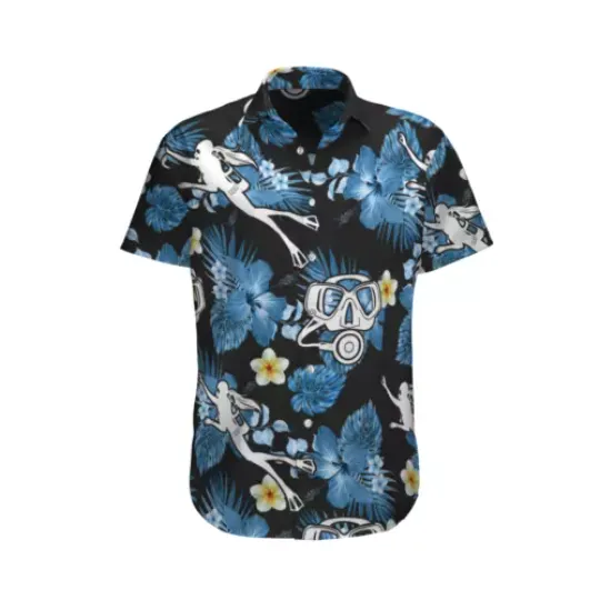 Dinving Men's Empire With All Hawaiian, Summer Party Shirt, Buttom Down Shirt