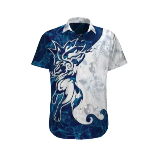 PKM Blue Empire With All Hawaiian, Summer Party Shirt, Buttom Down Shirt