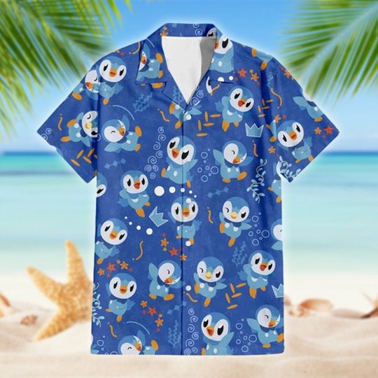 Penguin Hawaii Shirt, Monster With Crown Button Up Shirt