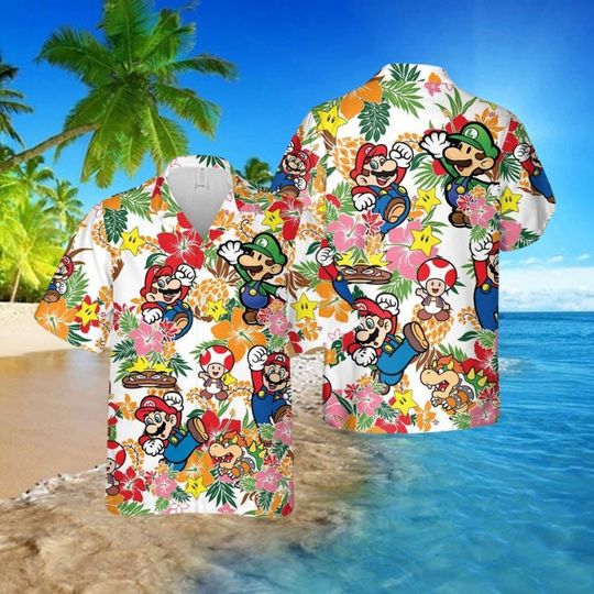 Super Mario Hawaiian Shirt, Mario And Luigi Beach Hawaiian Shirt