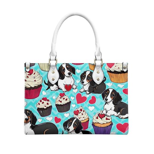 dachshund cupcake hearts Leather Bags, Dog Lover Gift