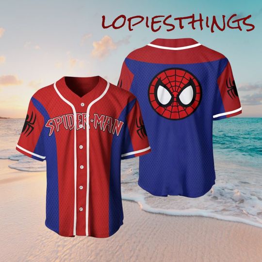 Summer Vacation Blue Red Spiderman Baseball Jersey Shirt