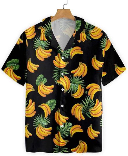 HYPERFAVOR Banana Shirts- Casual Short Sleeve Banana Hawaiian Shirts for Men, Banana Shirt Men with Banana Seamless Pattern