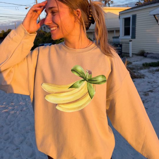 Banana Sweatshirt Coquette Style, Banana Lover Gift, Bananas in a Bow Sweatshirt, Awesome Banana Sweatshirt,Coquette Banana Sweatshirt