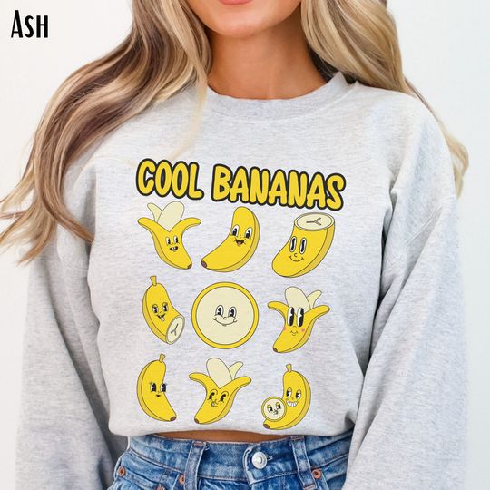 Cool Bananas Sweatshirt Funny Fruit Characters Sweater Cute Retro Women's Crewneck Gift for Her Trendy Aesthetic Clothing