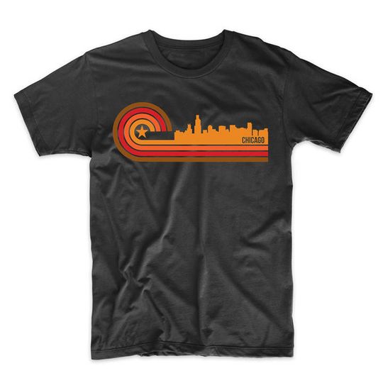 Retro Style Chicago Illinois Skyline T-Shirt - Mens Chicago Shirt - Chicago IL Shirt