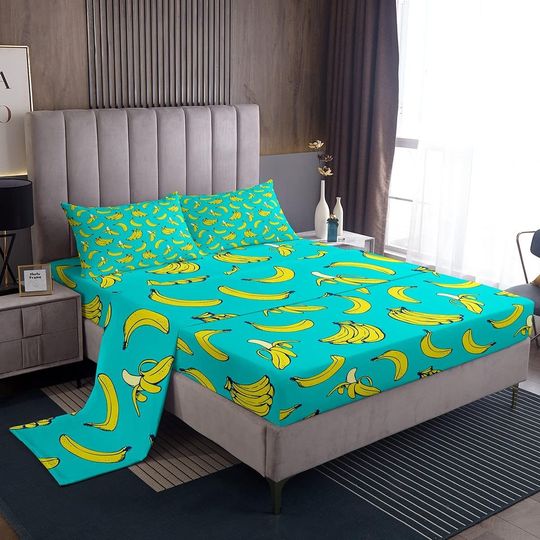 Feelyou Cartoon Banana Bed Sheets Tropical Fruit Sheet Set for Kids Boys Girls Delicious Banana Fruit Print Bed Set