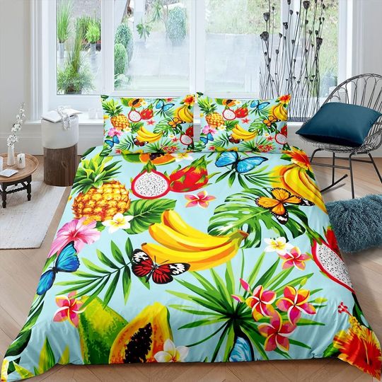 Cute Banana Bedding Set Cartoon Pineapple Dragon Fruit