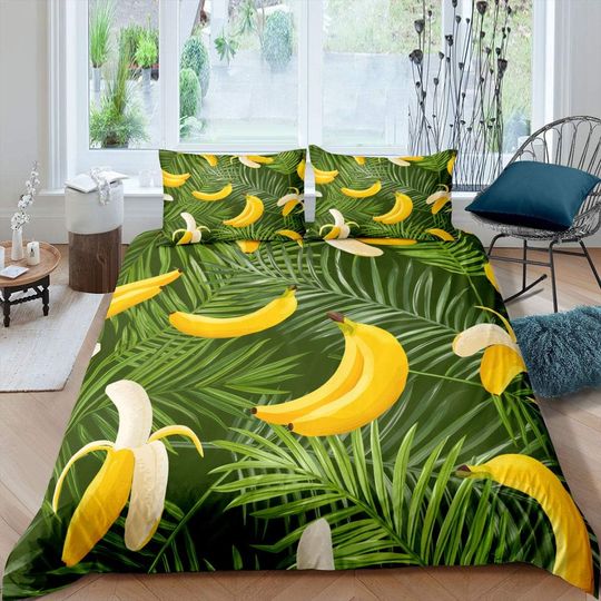 Banana Themed Bedding Set for Girls Boys Children Tropical Fruit