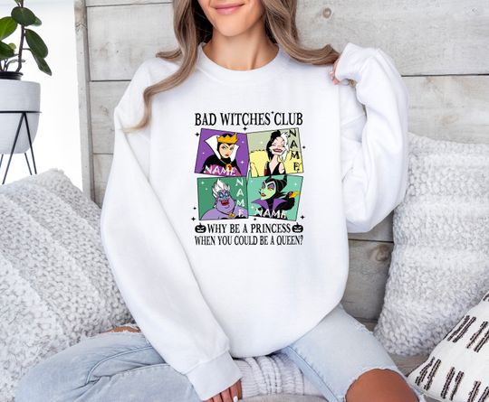 Bad Witches Club Sweater ,Gift For Halloween, Personalized Disney Villains Characters  Sweater, Funny Maleficent, Evil Queen,Ursula Cruella