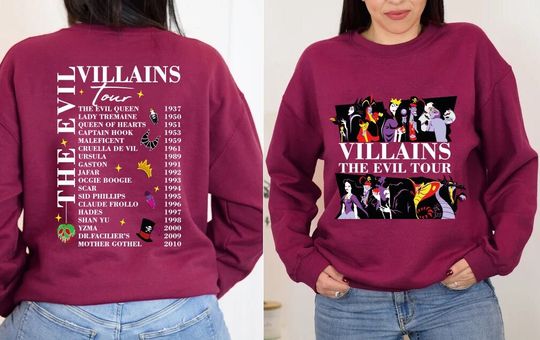 Villains Evil Tour Vintage Disney Sweatshirt, Retro Disney Villains Characters Concert Music Sweatshirt, Evil Friends Matching Hoodie