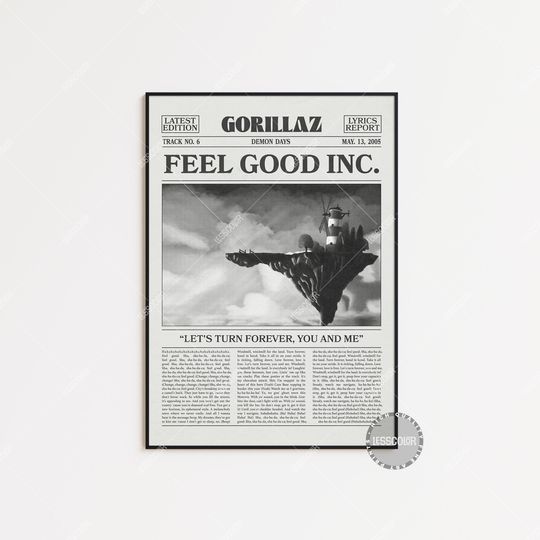 Gorillaz Retro Newspaper Print, Feel Good Inc Poster, , Gorillaz Poster, Demon Days Poster