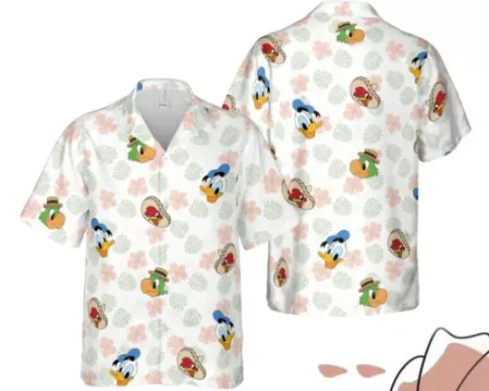 The Three Caballeros Panchito José Donald Aloha Floral Hawaiian Shirt