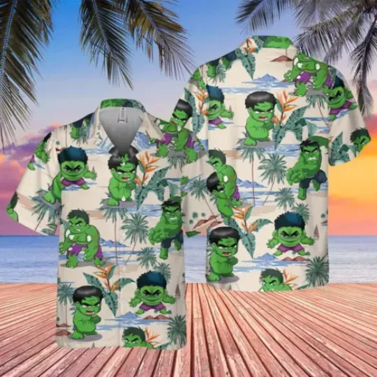 The Incredible Hulk Superhero Baby Hulk Aloha Palm Tree Hawaiian Shirt