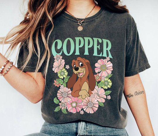 Copper Dog Floral Retro Shirt, The Fox and the Hound T-Shirt
