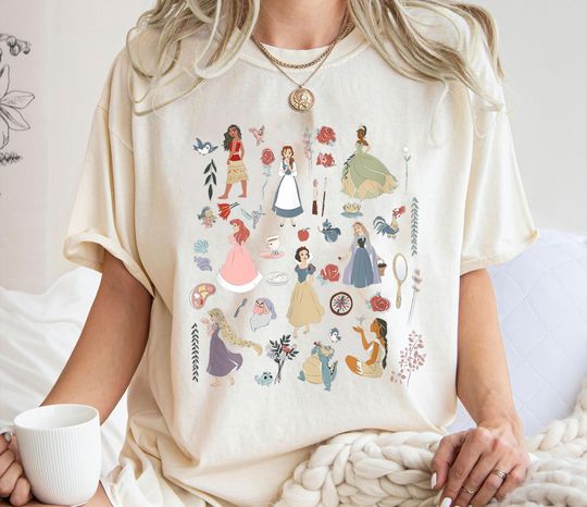 Princess Vintage Collage Icons Shirt, Disney Princess and Friends Tee