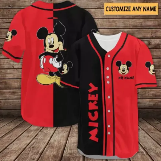 Mickey Mouse Baseball Jersey Shirt, Red and Black Mickey Mouse Jersey Shirt