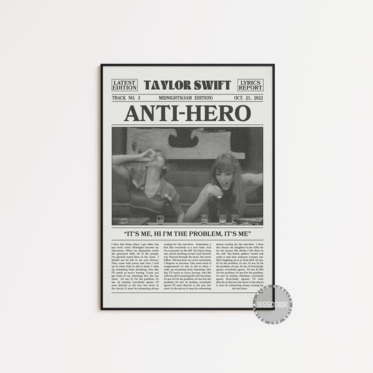 Taylor Anti-Hero  Posters / Midnights Poster, Album Cover Poster, Lyric Poster Print Wall Art, , Retro Newspaper Print