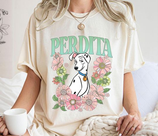 Perdita Dog Floral Retro Shirt, 101 Dalmatians T-Shirt, Disney Dog Tee, Family Vacation