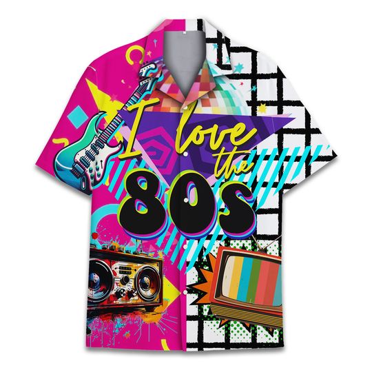 Retro 80s 90s Pattern Hawaiian Shirts, Graphic 80s 90s Retro Shirt