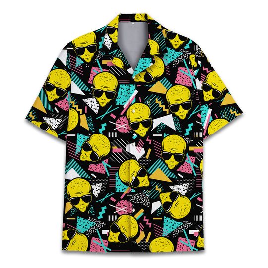 Retro Alien Hawaiian Shirt for Men Women, Alien Shirt Summer Beach Aloha Outfit