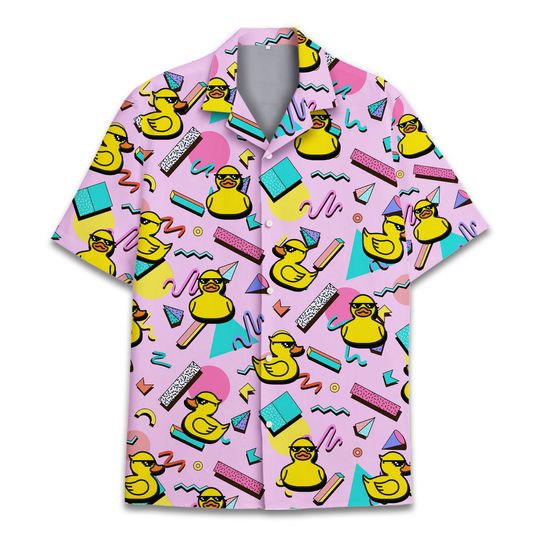 Retro Duck Hawaiian Shirts for Men Women, Rubber Duck Hawaiian Shirt