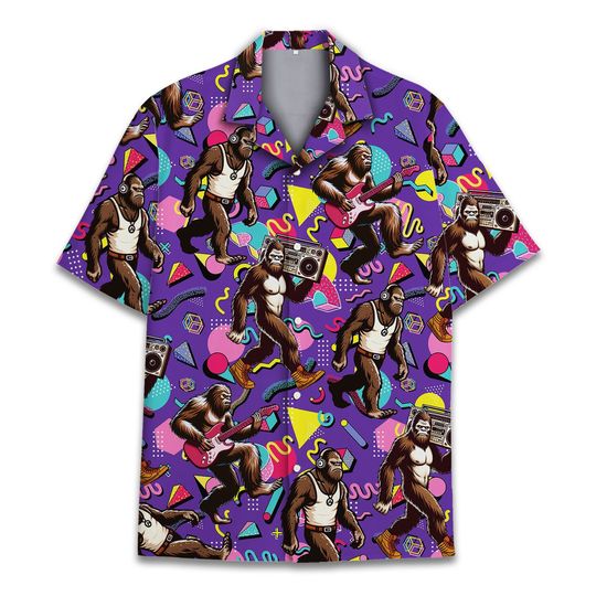 Retro Bigfoot Hawaiian Shirts for Men Women, Bigfoot Summer Beach Aloha Outfits
