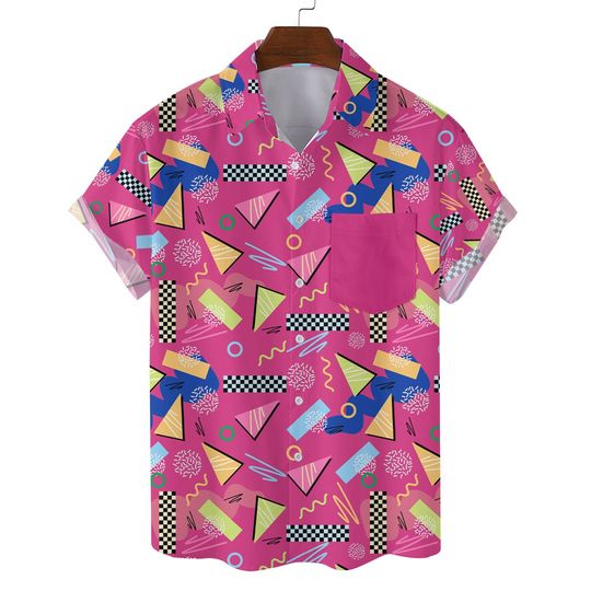 Retro 80s 90s Pattern Hawaiian Shirts For Men Women With Pocket