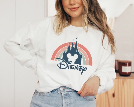 Disney Rainbow Castle Sweatshirt, Disney Vintage Shirt, Disney Family Sweatshirt, Castle Sweater, Disney Park Hoodie,Retro Disney Sweatshirt