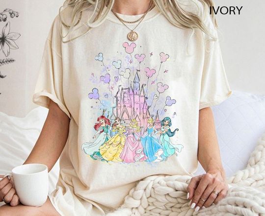 Disney Watercolor Princess Shirt, Disneyworld Princess Shirt, Disneyland Princess Castle Shirt, Disney Vacation Shirt, Mickey Balloon Shirt