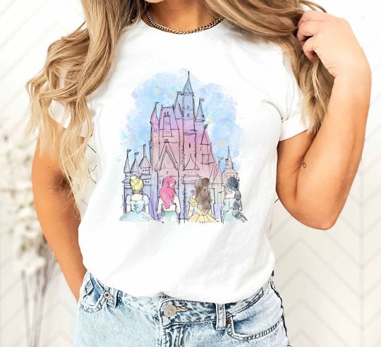 Disney Princess Shirt, Watercolor Castle Disney Tee, Disney Girls Trip, Princess Shirt, Princess Castle, Disney Family Trip, Princess Castle